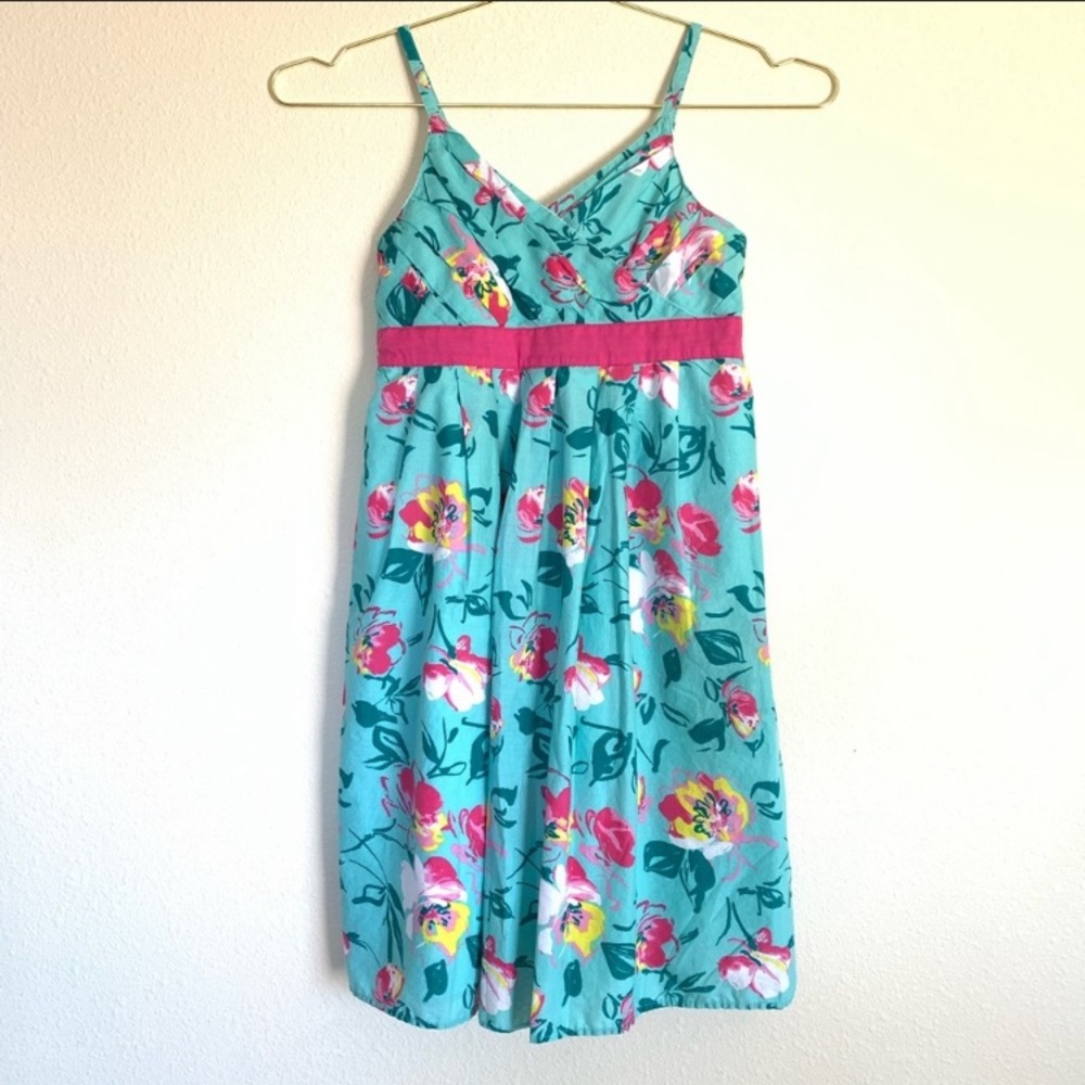 Aphorism Pleated Detail Floral Teal & Pink Size 8